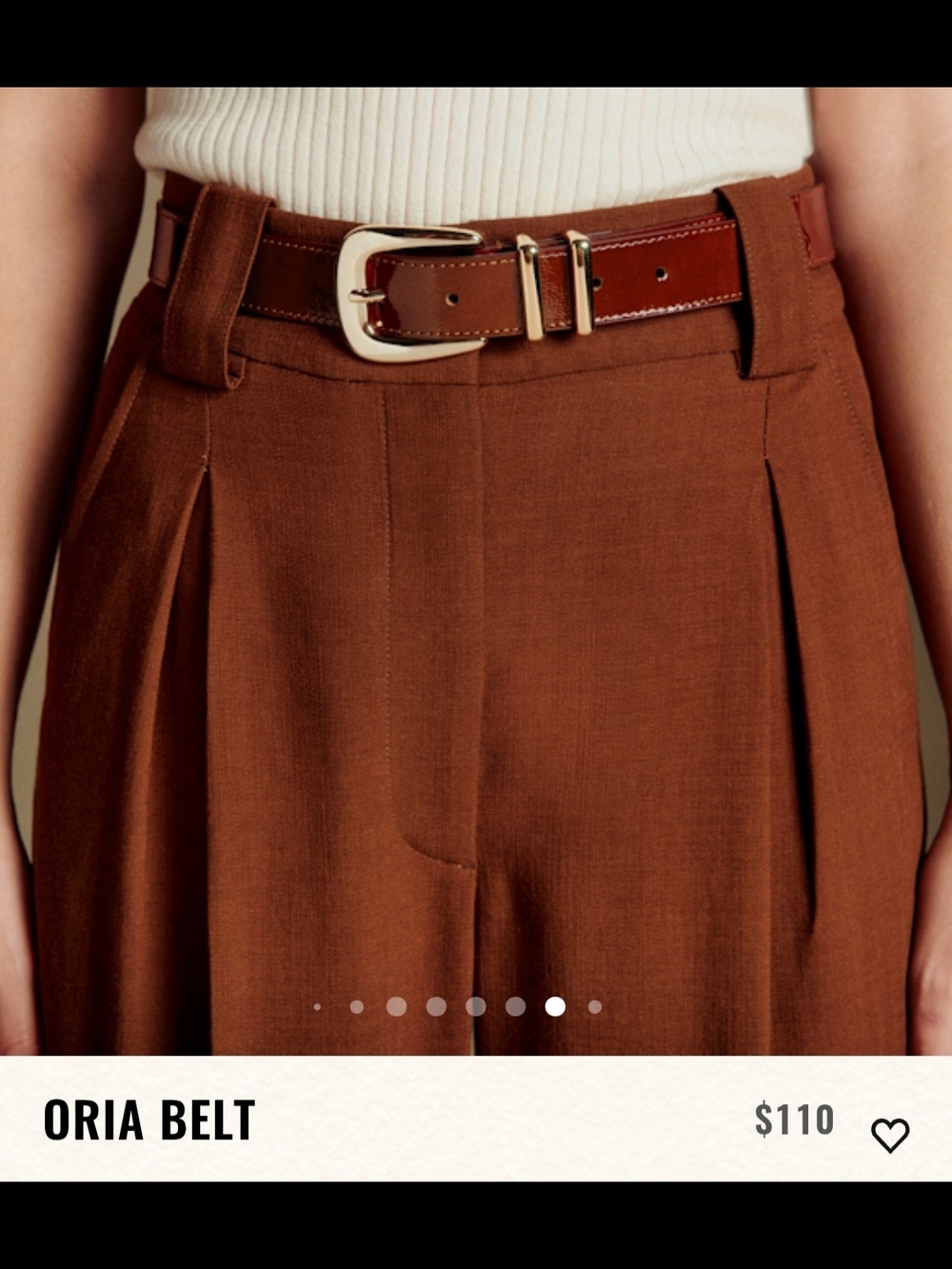 Sezane Brown Gloss Leather Belt with Gold Buckle - Picture 7 of 7